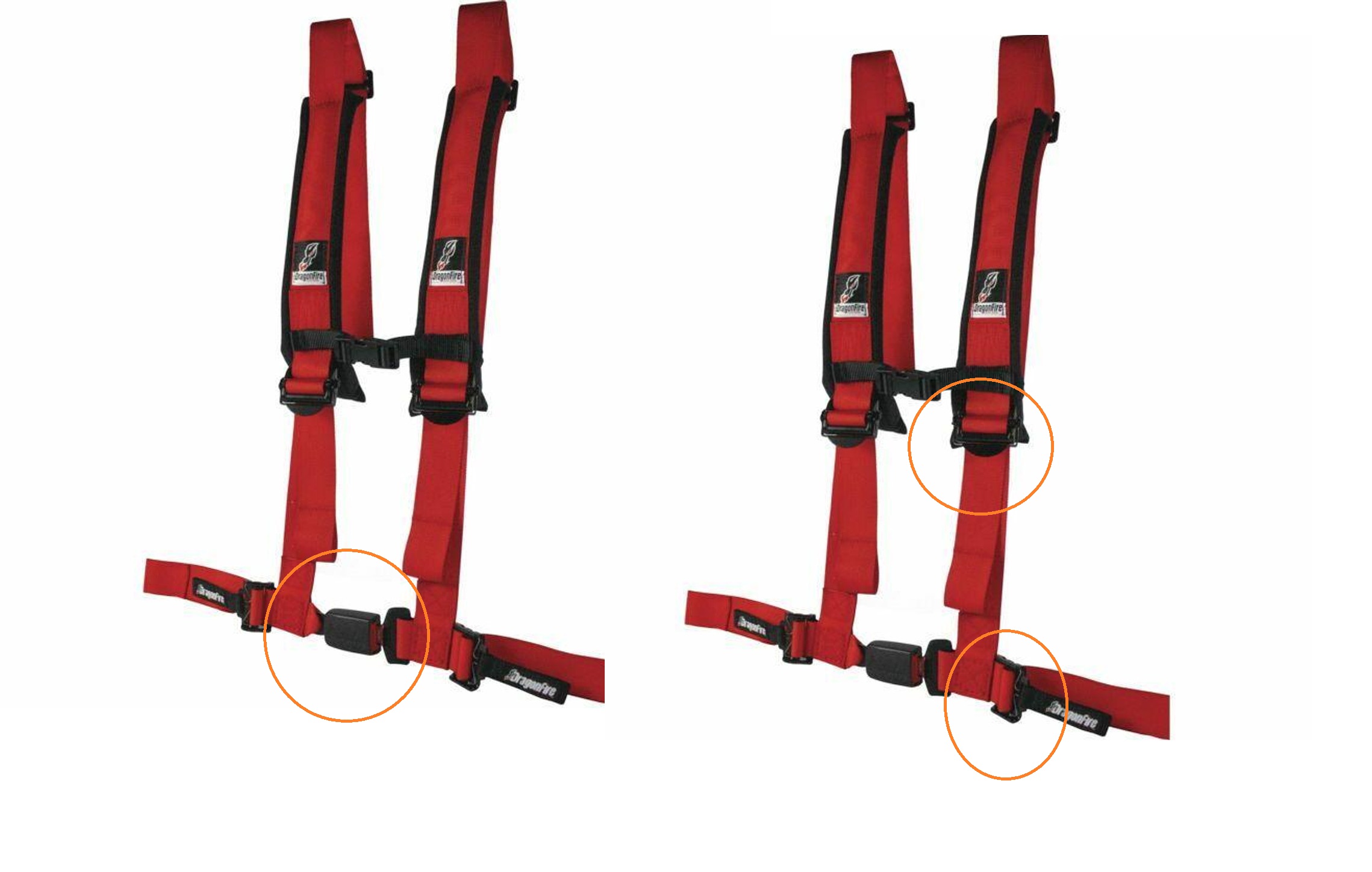 Dragonfire 2" EZ-Adjust 4 Point Seat Safety Harnesses RED (2)